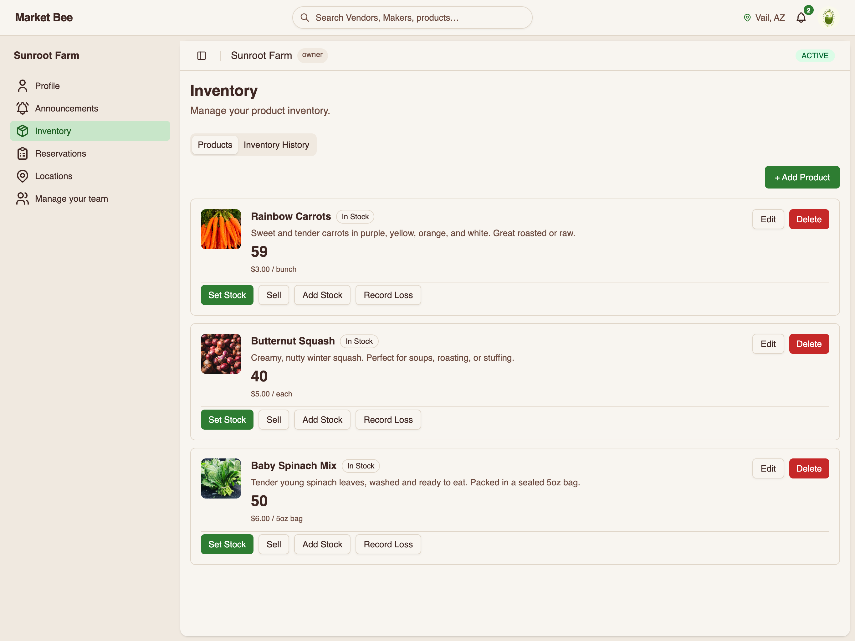 Inventory management dashboard
