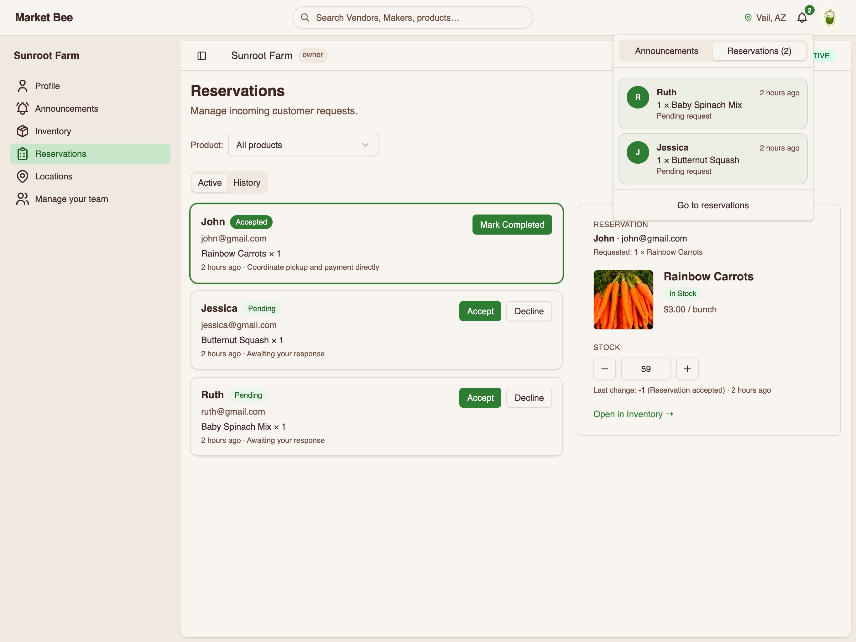 Reservations and notifications