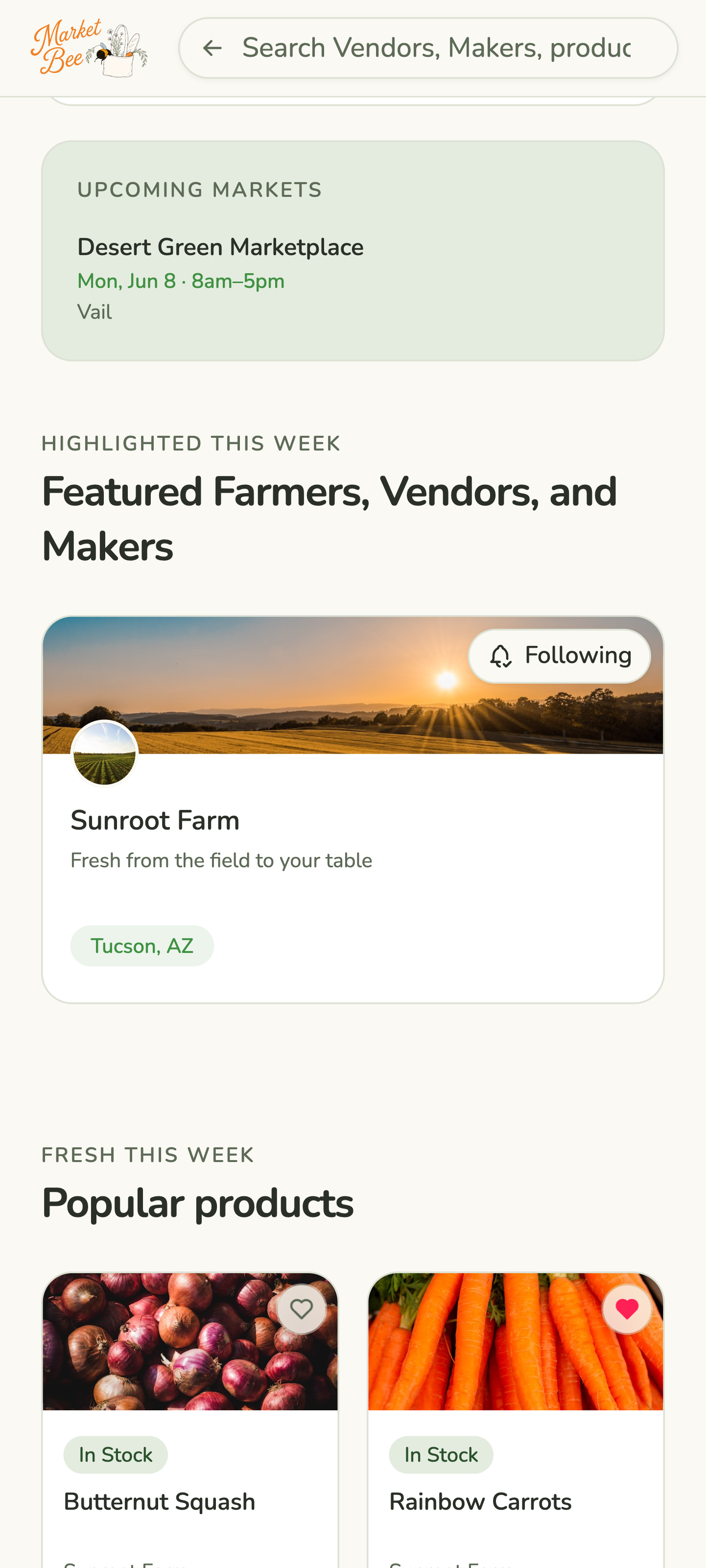 Browsing local vendors on the Market Bee marketplace